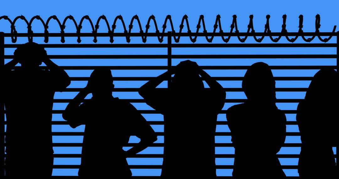 Silhouettes of People Behind Barbed Fence Illustrate Barriers