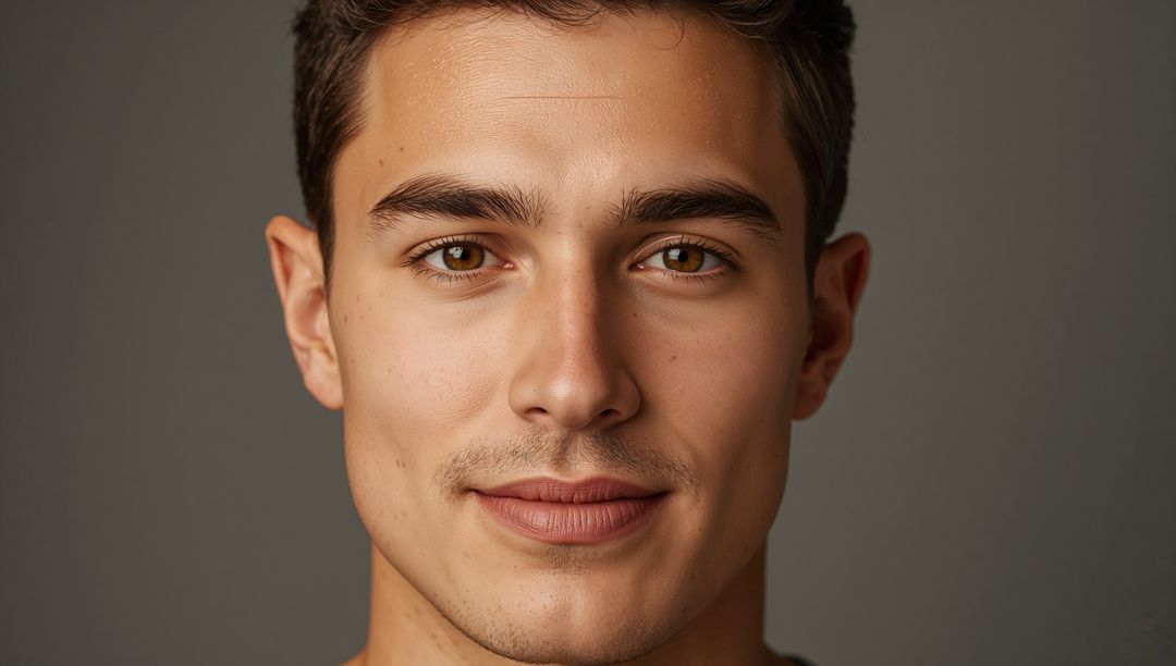 Portrait of Young Man with Defined Features and Neutral Expression
