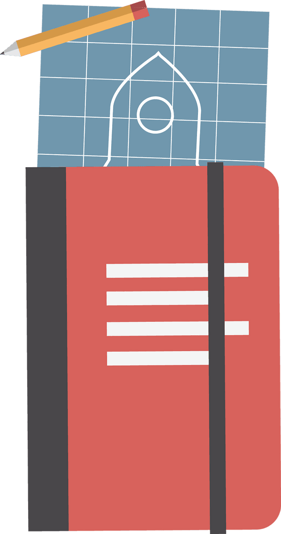 Transparent School Tools with Notebook, Pencil and Paper Sheet