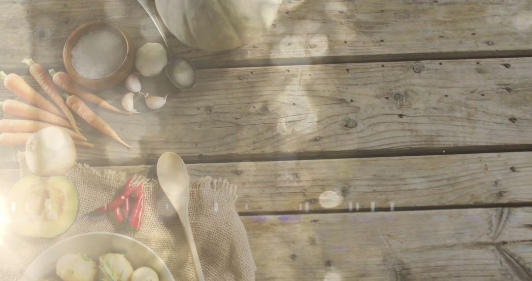 Autumn Vegetables and Spices on Rustic Wooden Background