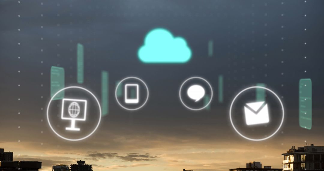 Digital Cloud Computing Over City Skyline