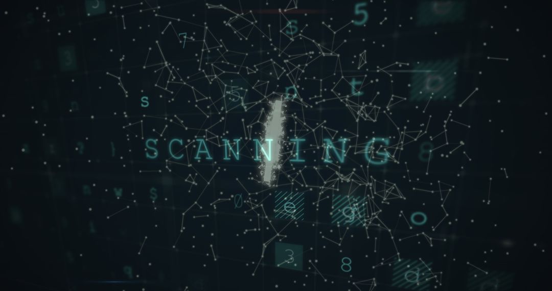 Digital scanning interface with network elements in futuristic graphic