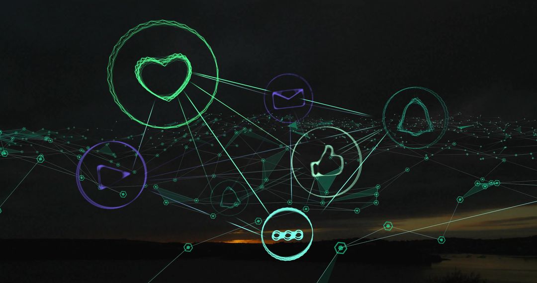 Digital Network Icons Against Dark Background