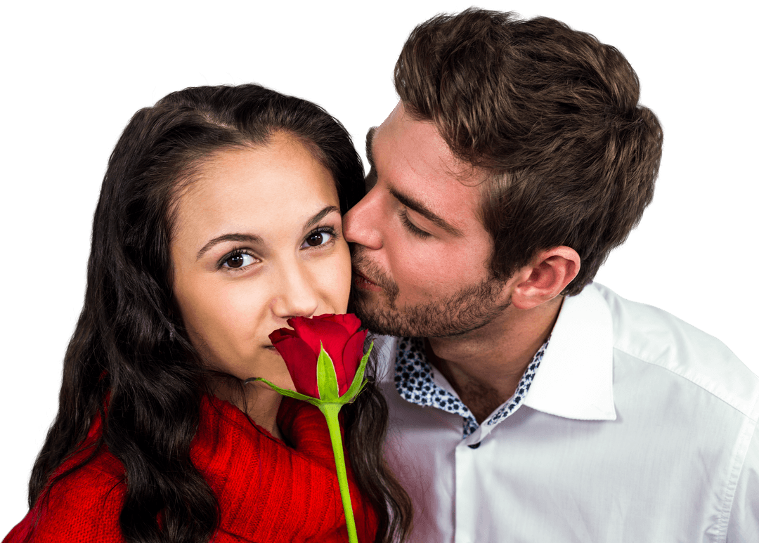 Romantic Couple Transparent Background with Red Rose