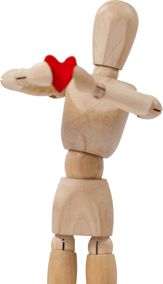 Transparent Wooden Figurine Presenting Red Heart Token