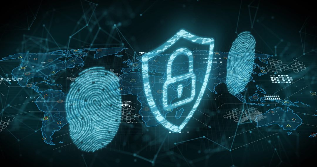 Digital Security Concept with Biometrics and World Map