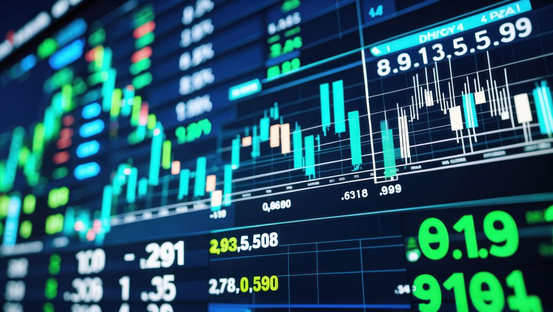Close-Up of Financial Market Charts on Digital Screen