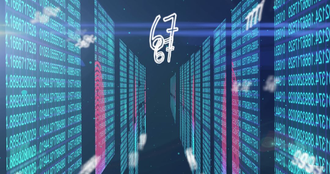 Digital Data Streams in High-Tech Server Room View