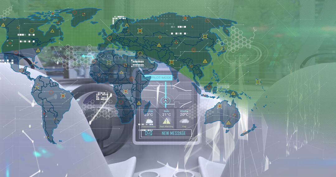Futuristic Car Dashboard with World Connectivity Map