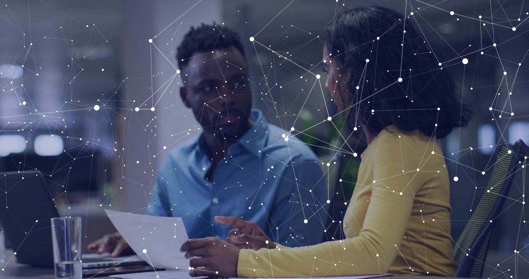 Modern Office Teamwork with Digital Network Integration