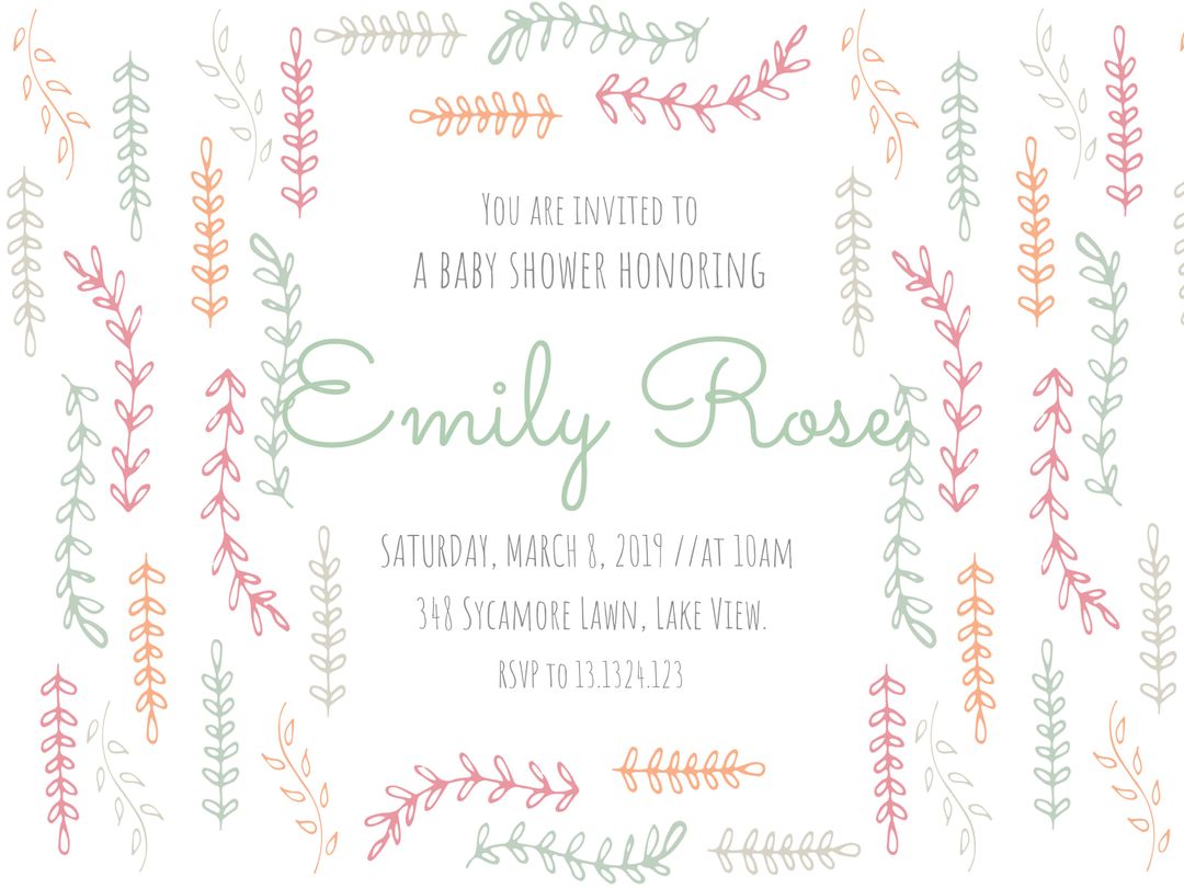 Plant Motif Baby Shower Invitation with Pastel Accents