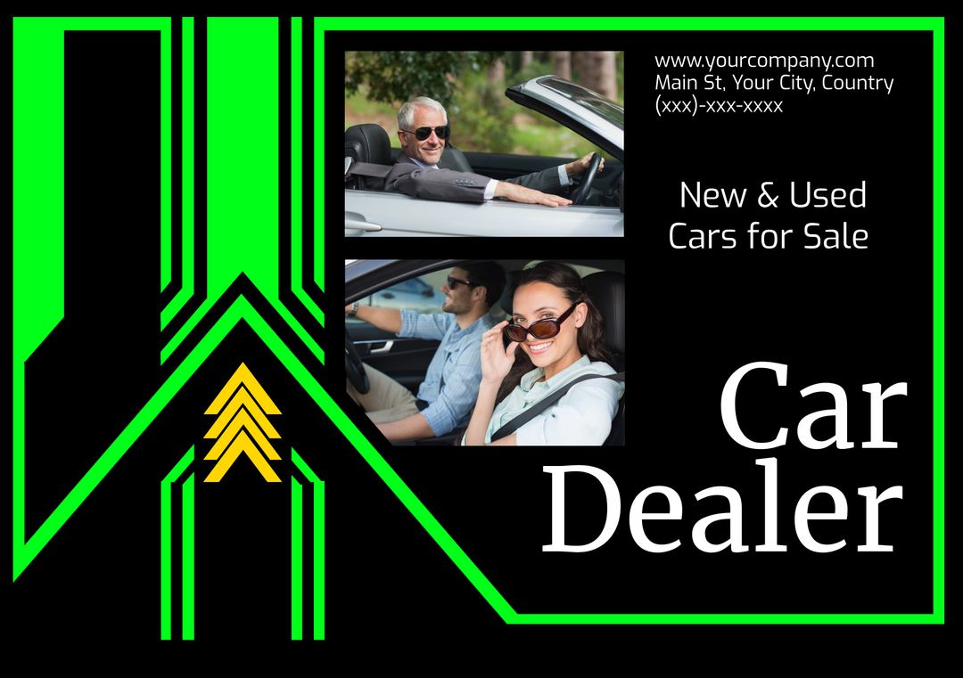 Car Sales Promotional Banner with Smiling Drivers