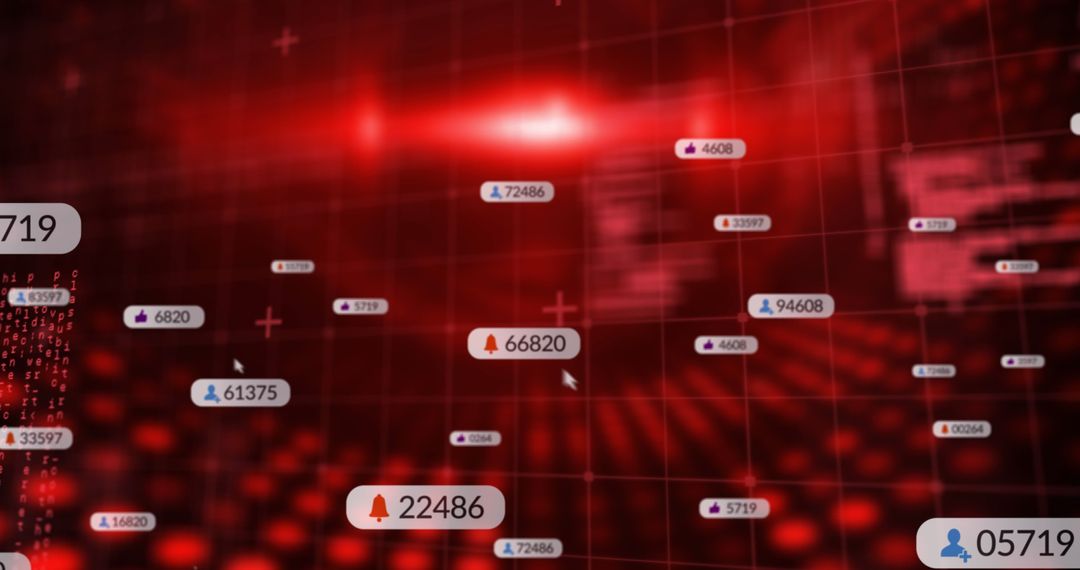 Digital Data Processing with Media Icons on Red Background