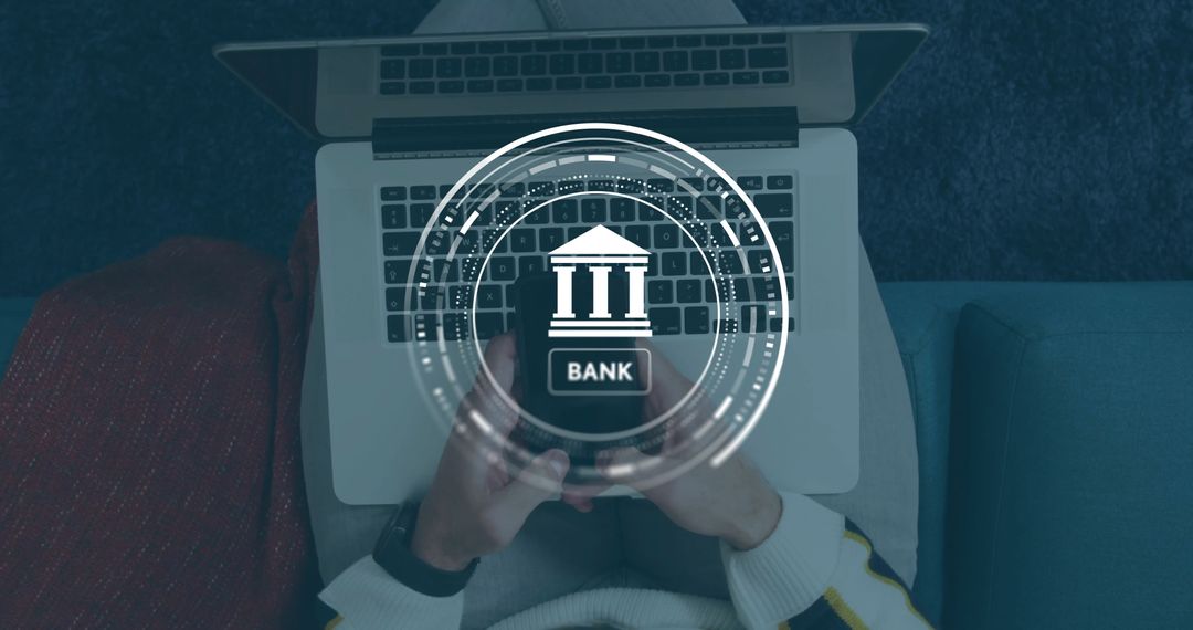 Mobile Banking Concept with Digital Icon Overlay
