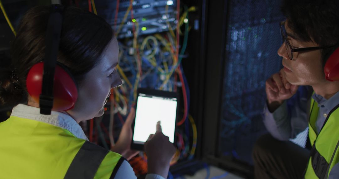 Technicians Working on Server Maintenance Checking Tablet - Free Images, Stock Photos and Pictures on Pikwizard.com