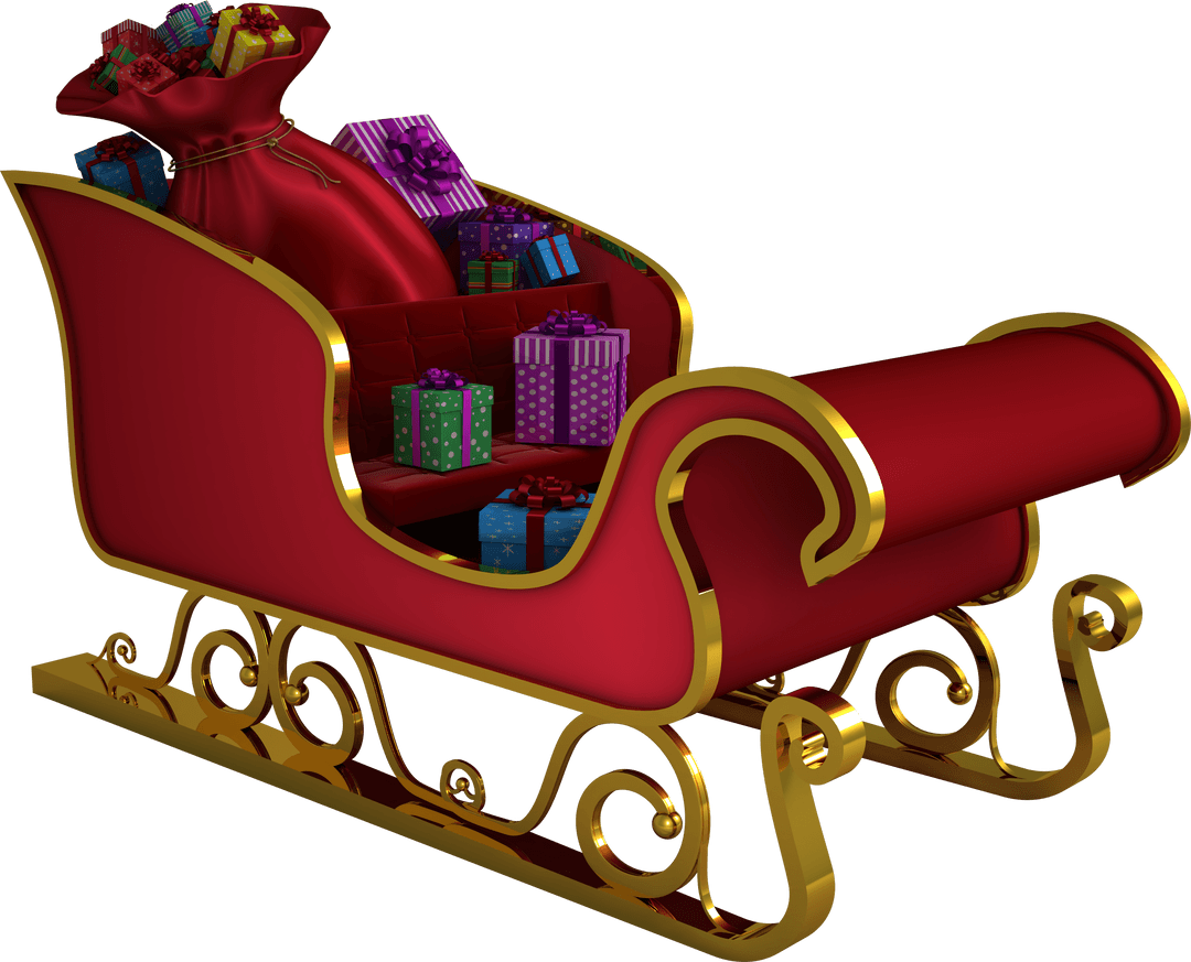 Transparent Santa's Sleigh with Gifts and Wishful Joy