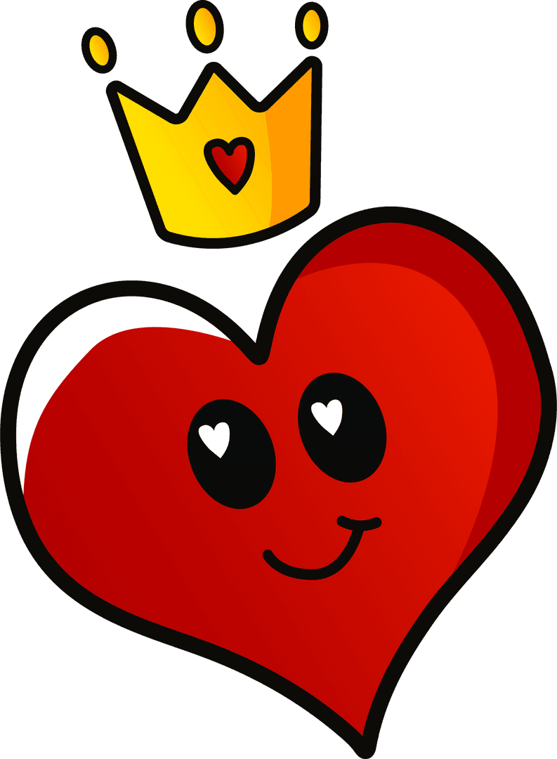 Cute Transparent Heart with Golden Crown and Smiling Face for Love Themes