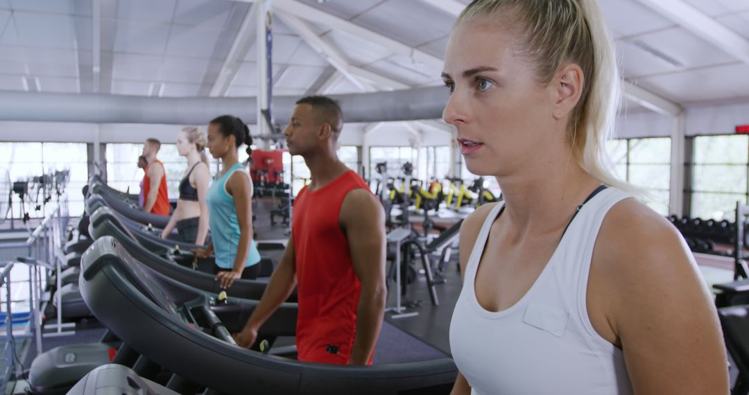 Diverse Group Exercising on Treadmills in Modern Gym - Free Images, Stock Photos and Pictures on Pikwizard.com