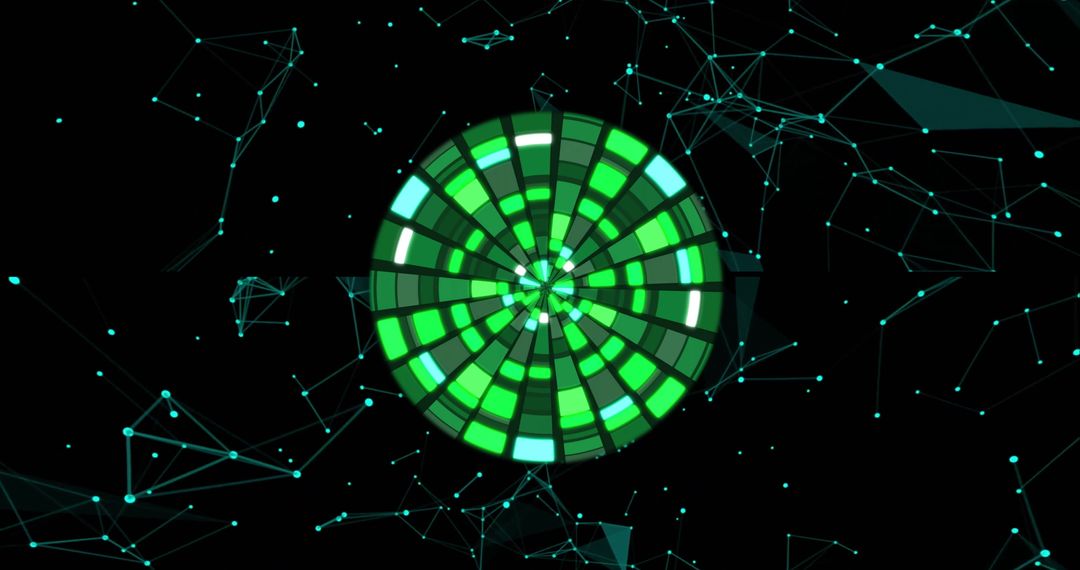 Abstract Futuristic Green Digital Scanner on Network Background