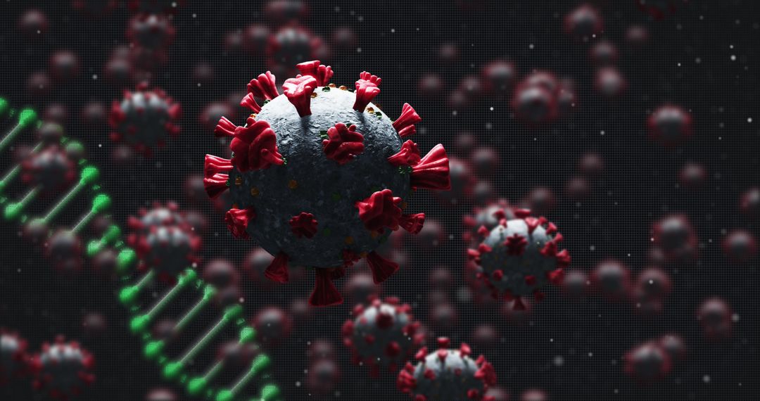 Coronavirus Cells with DNA Strand Representing Pandemic