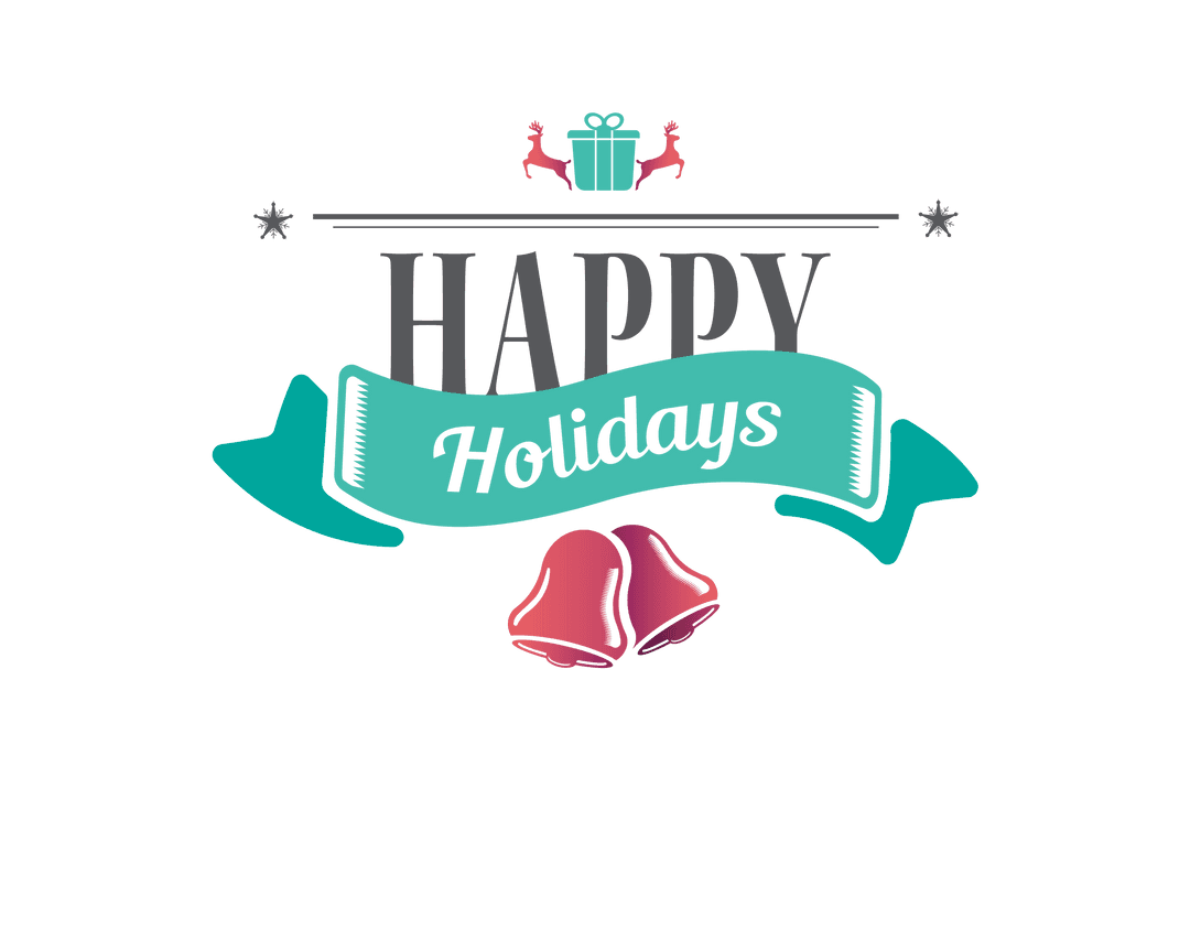 Happy Holidays Vector on Transparent Background with Bells and Ribbon