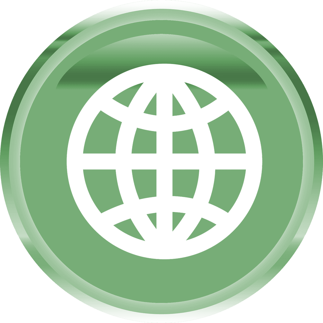 White Globe Icon on Green Circle with Transparent Background