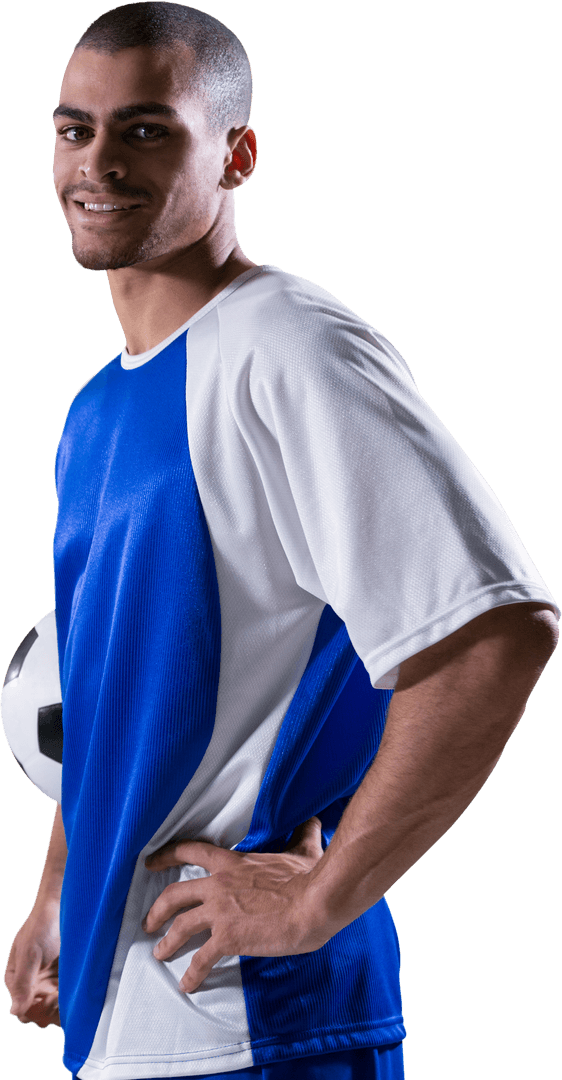 Transparent Portrait of Smiling Football Player Holding Ball, Confidence Display