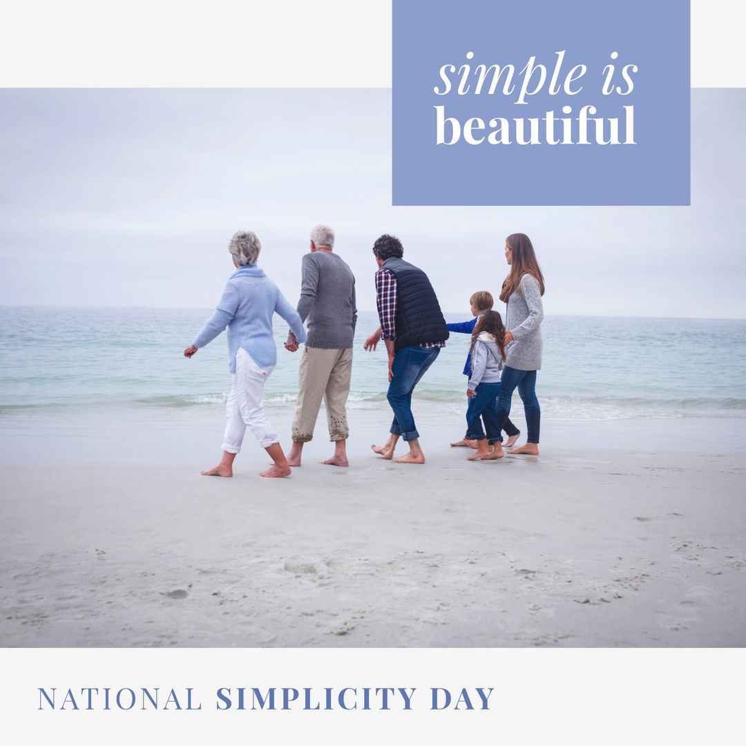 Family Enjoying Walk on Beach Promoting Simplicity Lifestyle