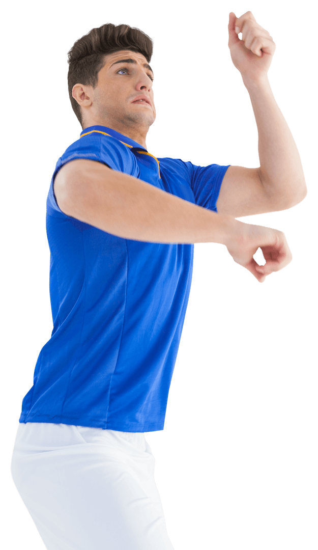 Focused Footballer Jumping on Transparent Background for Sport Concepts