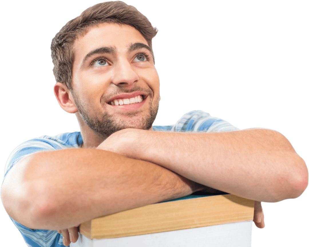 Smiling Caucasian Man with Book on Transparent Background