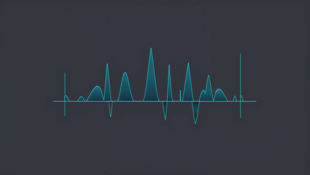 Abstract teal audio waveform on dark gray background, seismograph concept