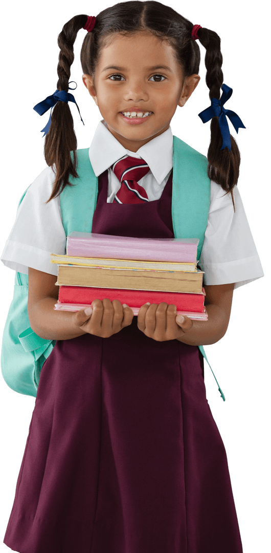 Smiling Schoolgirl Holding Books Showing Genuine Curiosity and Joy