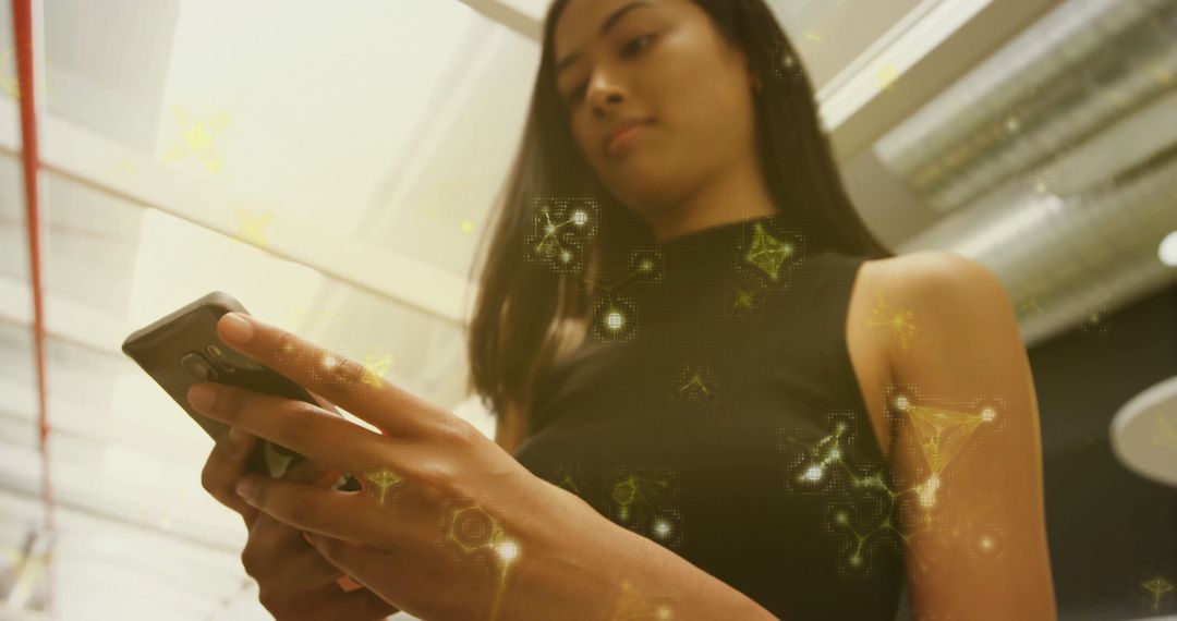 Businesswoman in Office Using Smartphone with Innovation Concept