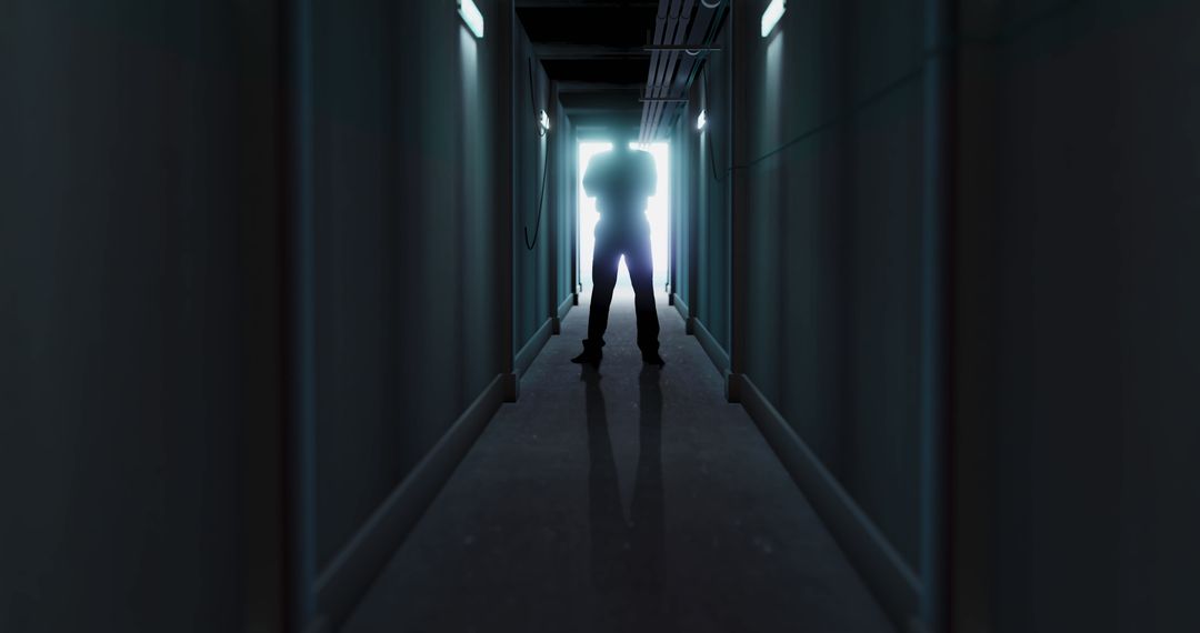 Silhouette in Dark Corridor Creating Mysterious Ambiance