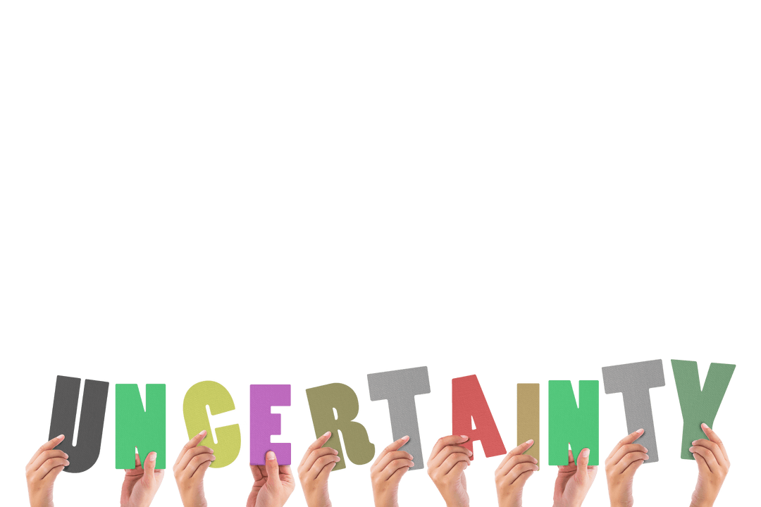 Transparent Diverse Hands Holding Uncertainty Letters