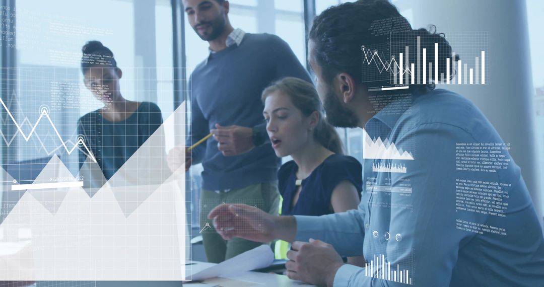 Corporate Team Analyzing Data with Advanced Analytics Visualization