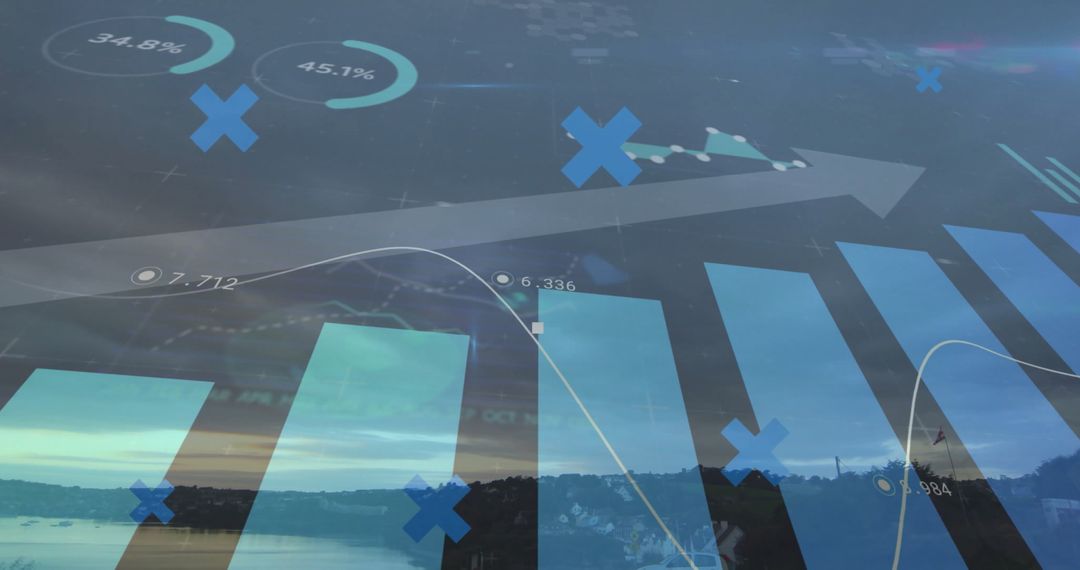 Futuristic Data Visualization Over Serene Waterfront