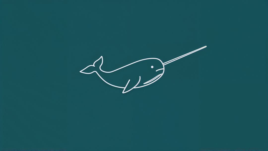Minimalist Narwhal Line Drawing on Solid Teal Background