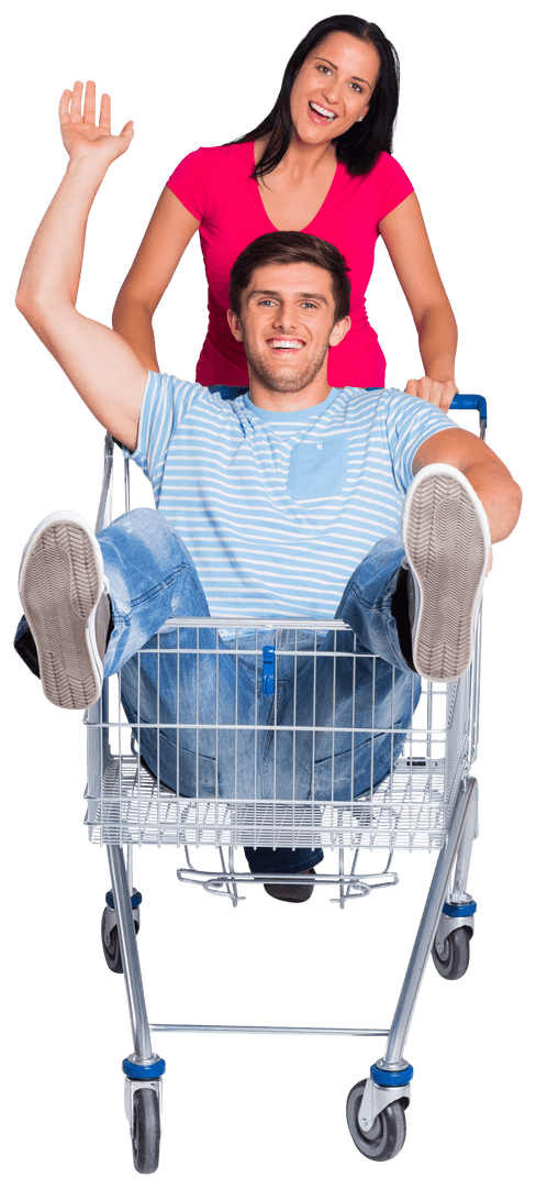 Young Couple Having Fun in Transparent Shopping Cart