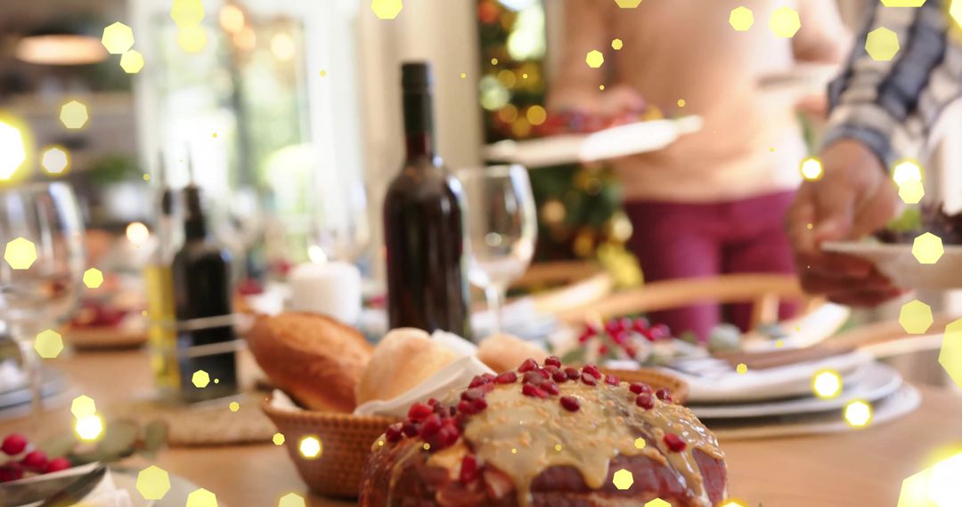 Festive Christmas Dinner Table with Sparkling Lights