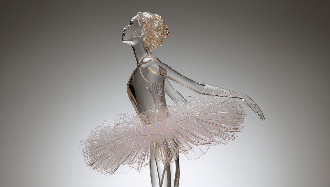 Reflective Ballerina Sculpture with Wireframe Tutu