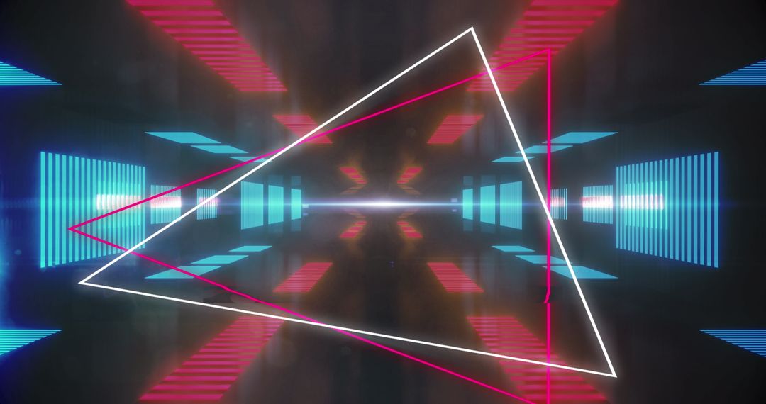 Neon Triangles with Digital Glows in Futuristic Virtual Space