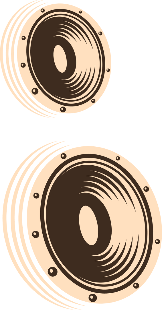Stylized Speaker Cones with Sound Waves on Transparent Background
