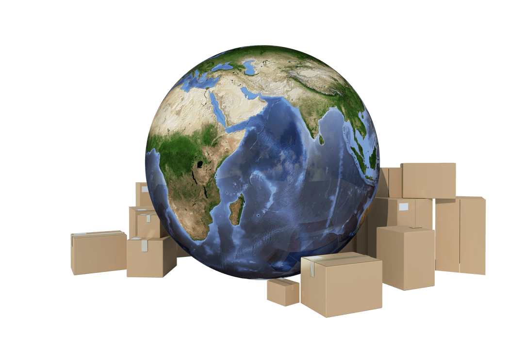 Planet Earth Surrounded by Cardboard Boxes Transparent Background