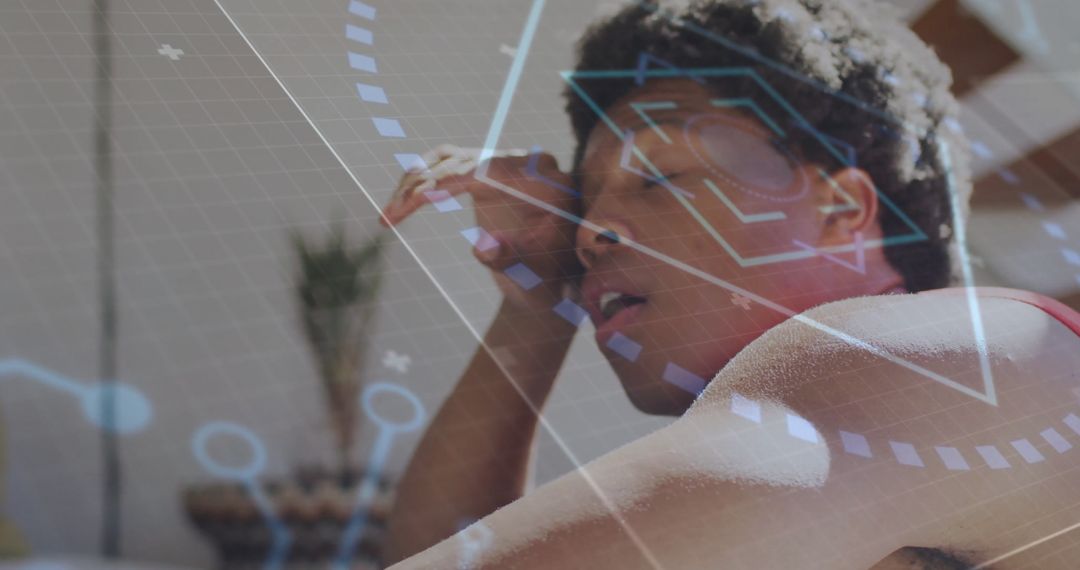 Man Integrating Fitness with Augmented Reality Gear in Gym