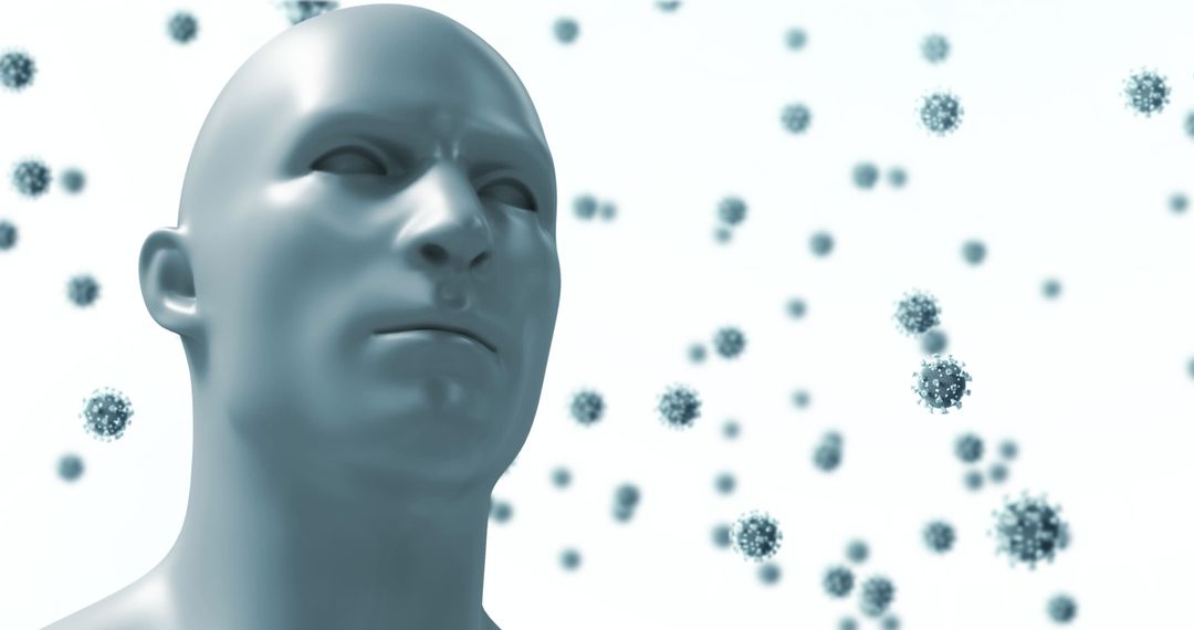 Abstract Digital Human surrounded by Virus Particles, Concept of Pandemic