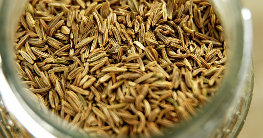Close-up view of caraway seeds in a glass jar, with copy space - Free Images, Stock Photos and Pictures on Pikwizard.com