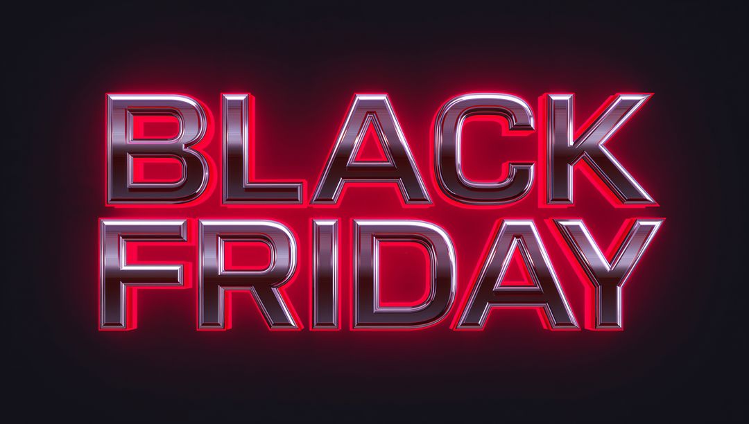 Black Friday Chrome Typography Glowing with Red Neon Outline on Dark Backdrop