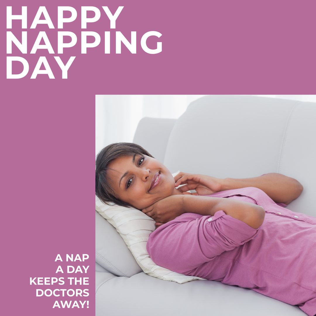 Celebrating Happy Napping Day with Relaxed Woman on Sofa