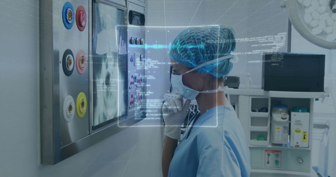 Female Surgeon Interacting with Digital Healthcare Interface